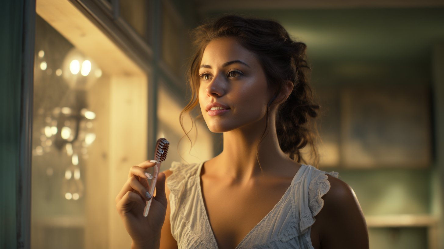 woman brushing teeth